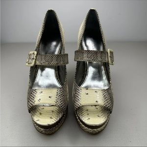 Calvin Klein Kaycie Peep Toe Pumps Size 6 M Cream Snake Mary Jane High Heel Shoe